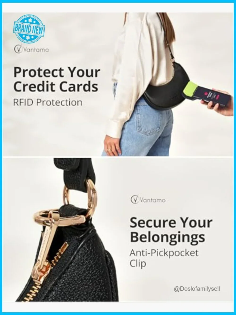 Half Moon Crescent Clutch Adjustable Crossbody Vegan Leather RFID Bloc
